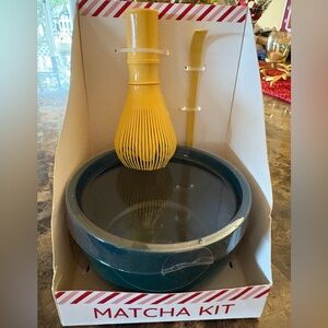 Traditional Matcha Kit with Yellow Whisk and Green Bowl